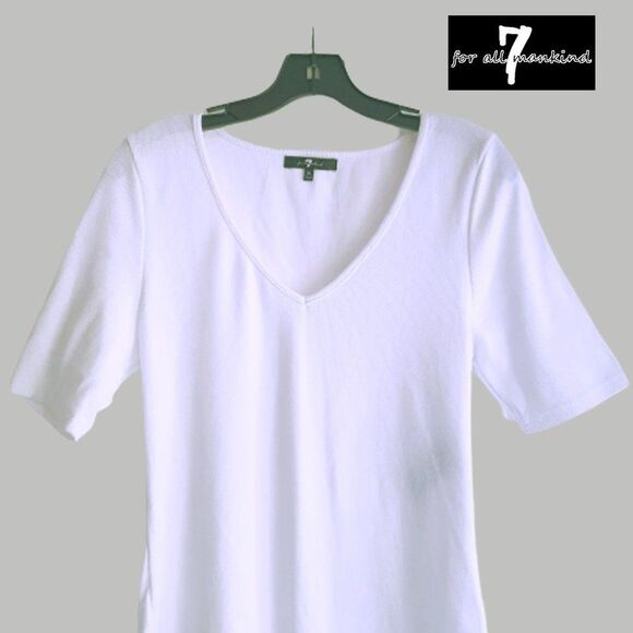 7 FOR ALL MANKIND NEW Preppy Ribbed V-Neck Elbow Sleeve Thong Bodysuit Top - Picture 2 of 11